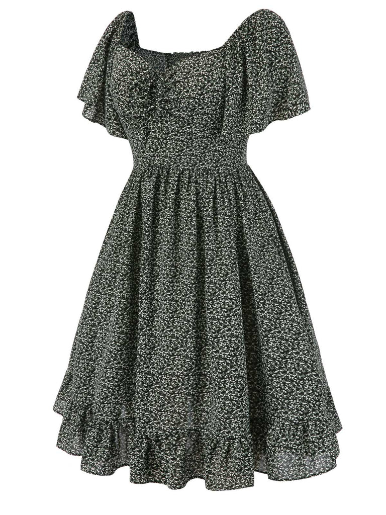 [Prévente] [Grande taille] Robe verte fleurs à volants années 1940