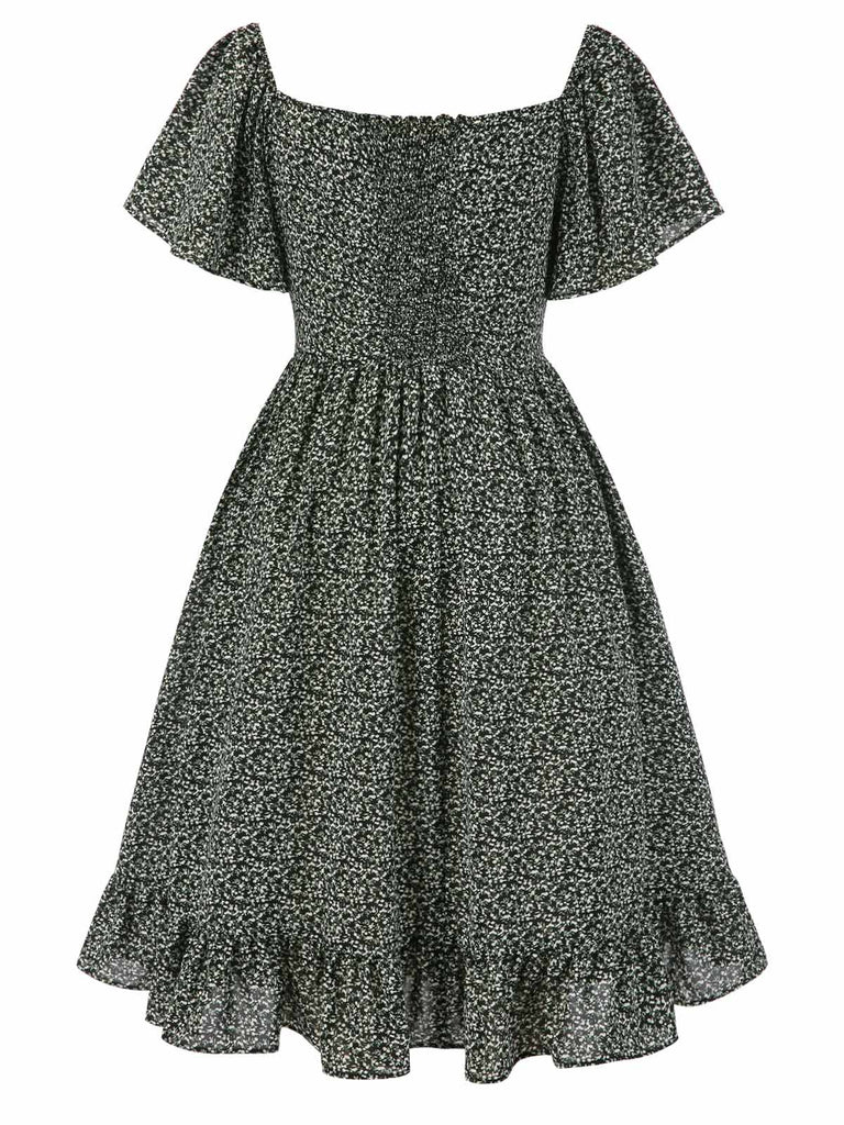 [Prévente] [Grande taille] Robe verte fleurs à volants années 1940