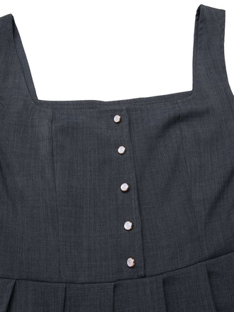 Prévente] 3PCS robe boutonnée col carré haut en dentelle gris foncé années 50