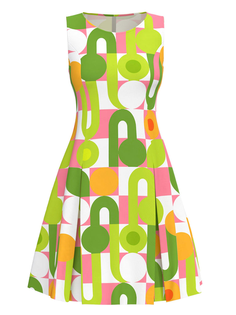 [Prévente] Robe droite verte géométrique à col rond années 1960