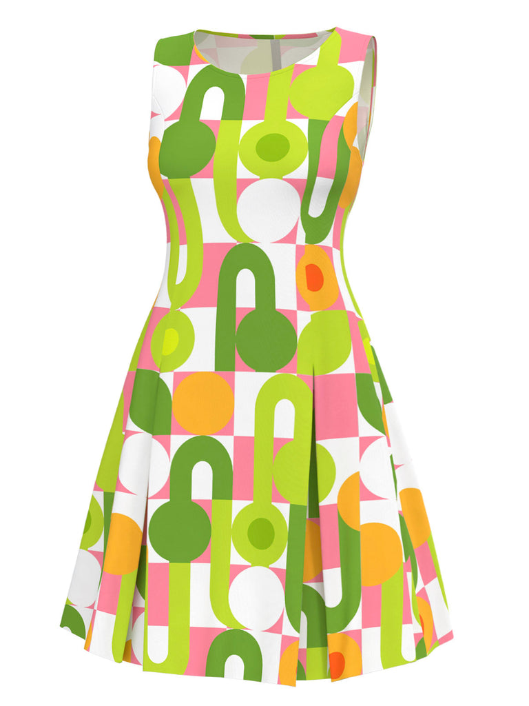 [Prévente] Robe droite verte géométrique à col rond années 1960