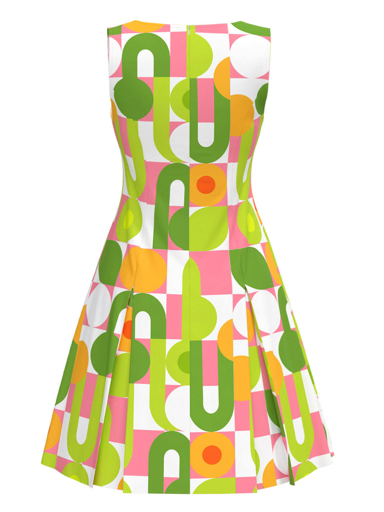 [Prévente] Robe droite verte géométrique à col rond années 1960