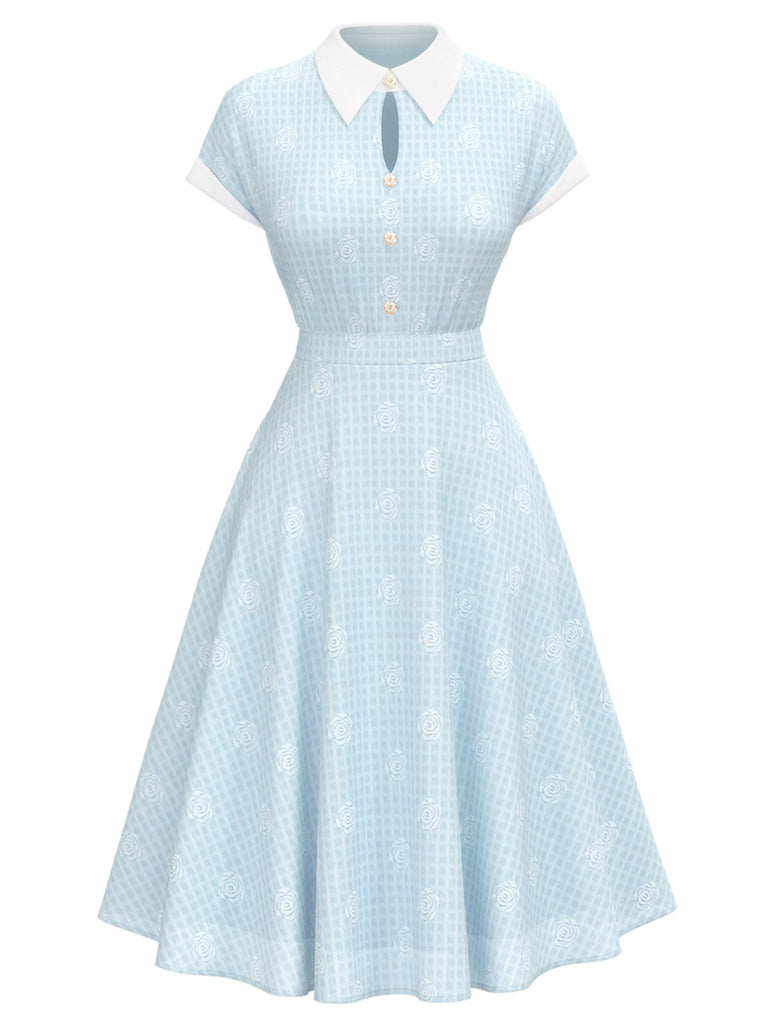 [Prévente] Robe bleue roses brodée à revers années 1940