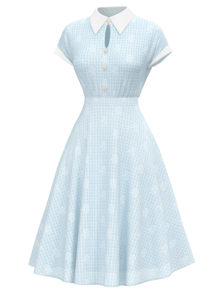 [Prévente] Robe bleue roses brodée à revers années 1940