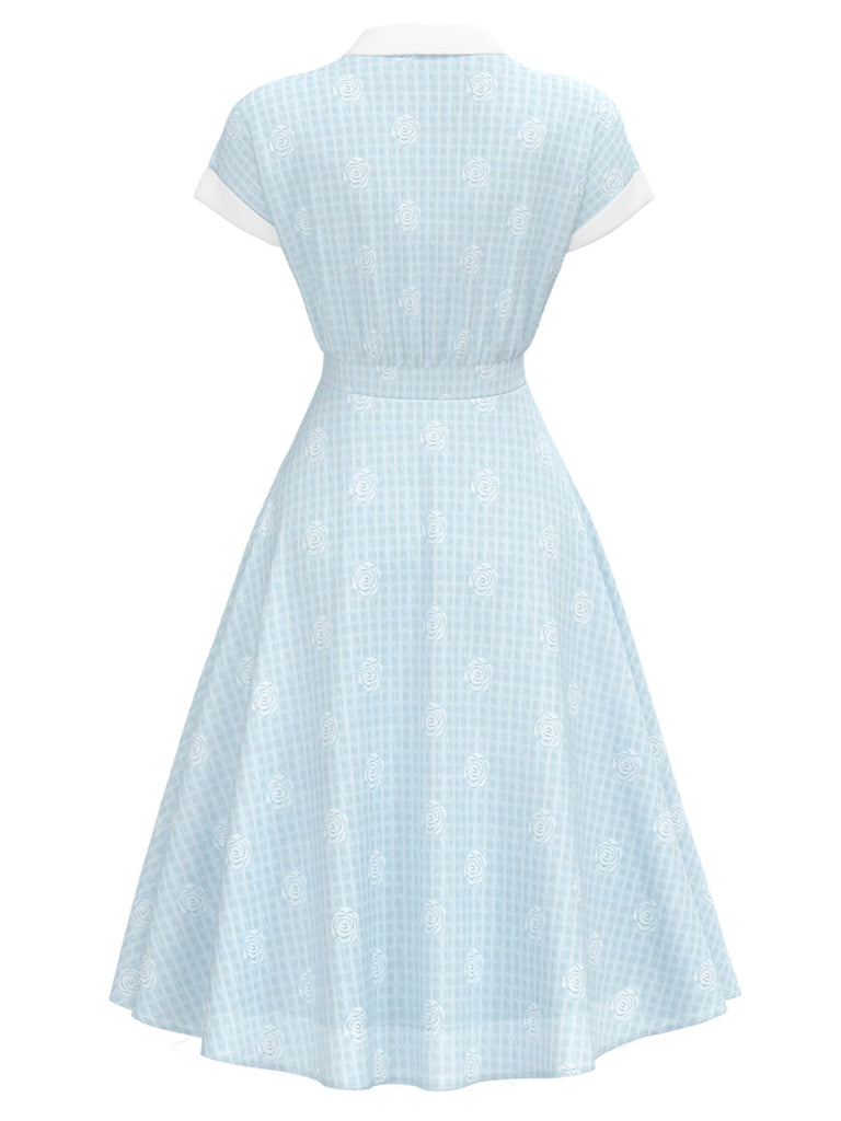 [Prévente] Robe bleue roses brodée à revers années 1940