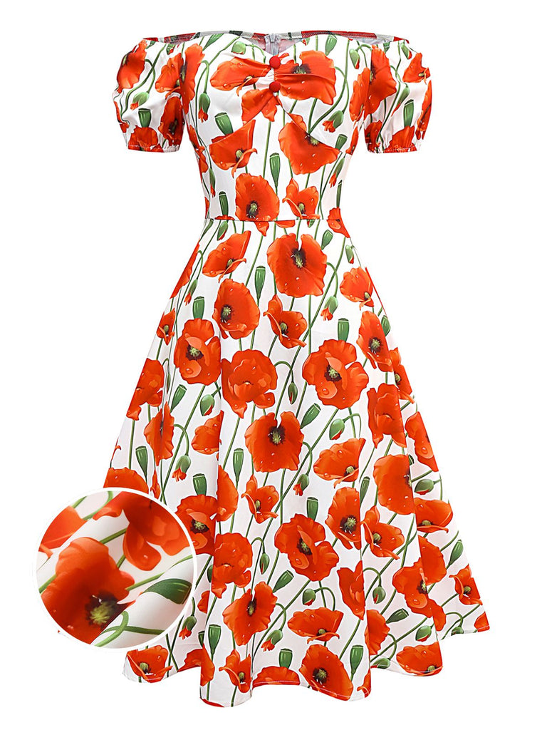 [Prévente] Robe rouge coquelicot à épaules dénudées années 1950