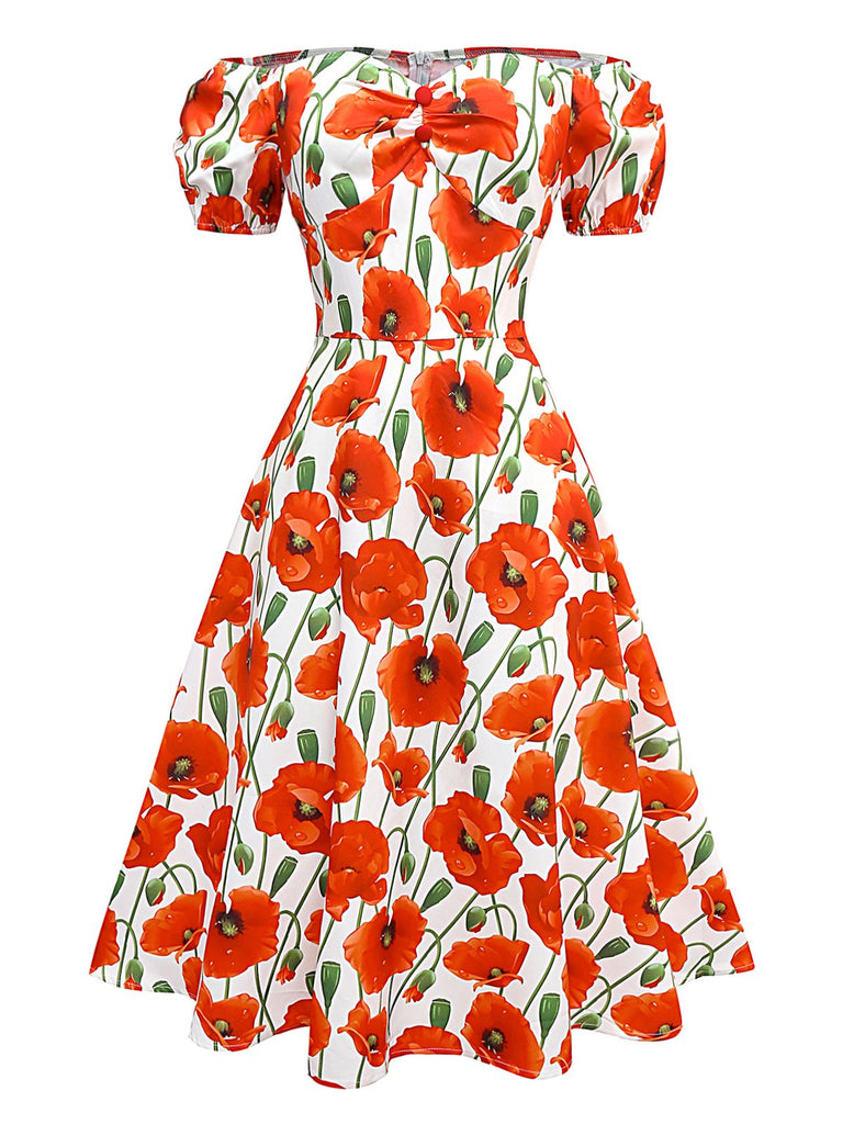 [Prévente] Robe rouge coquelicot à épaules dénudées années 1950