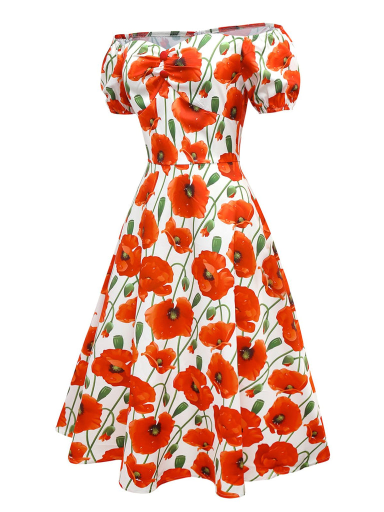 [Prévente] Robe rouge coquelicot à épaules dénudées années 1950