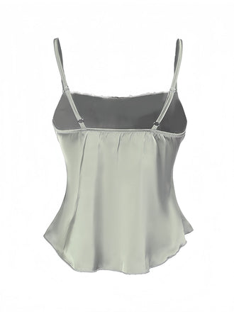 Haut caraco verte froncé en satin années 1970