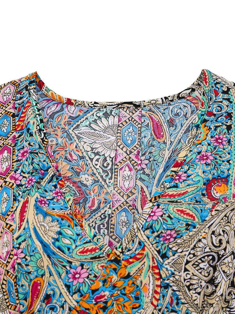 Robe multicolore bohème cachemire fleur années 1970