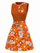 [Prévente] Robeà fleurs bohème psychédélique orange avec ceinture années 1960