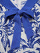 [Prévente] Robe bleue col noué et revers motif feuilles des années 1940