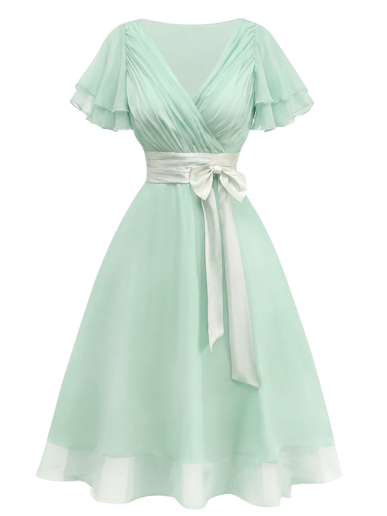 [Prévente] Robe de cocktail vert en tulle satiné années 1950