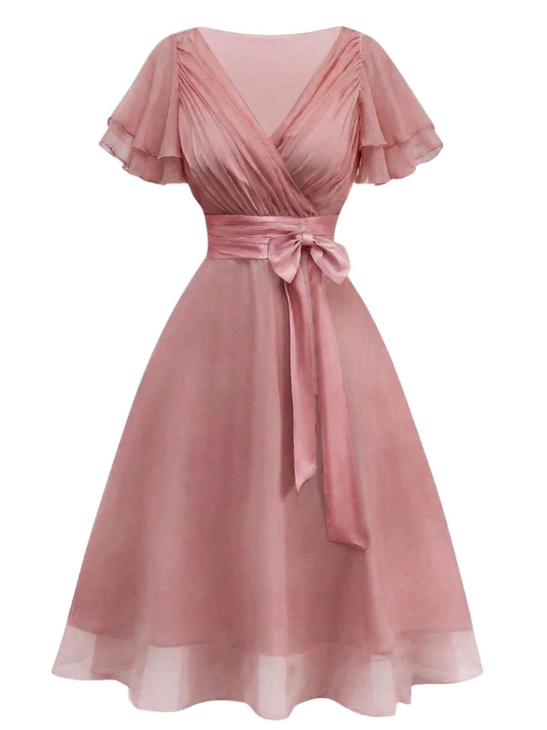 Robe de cocktail champagne en tulle satiné années 1950