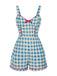 Combishort bleue fleur à carreaux vichy nœud années 1950
