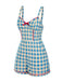 Combishort bleue fleur à carreaux vichy nœud années 1950