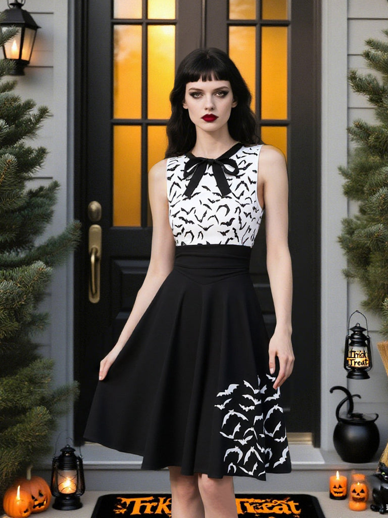 [Prévente] Robe noire et blanche batte à lacets et nœud années 1950
