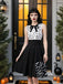 [Prévente] Robe noire et blanche batte à lacets et nœud années 1950