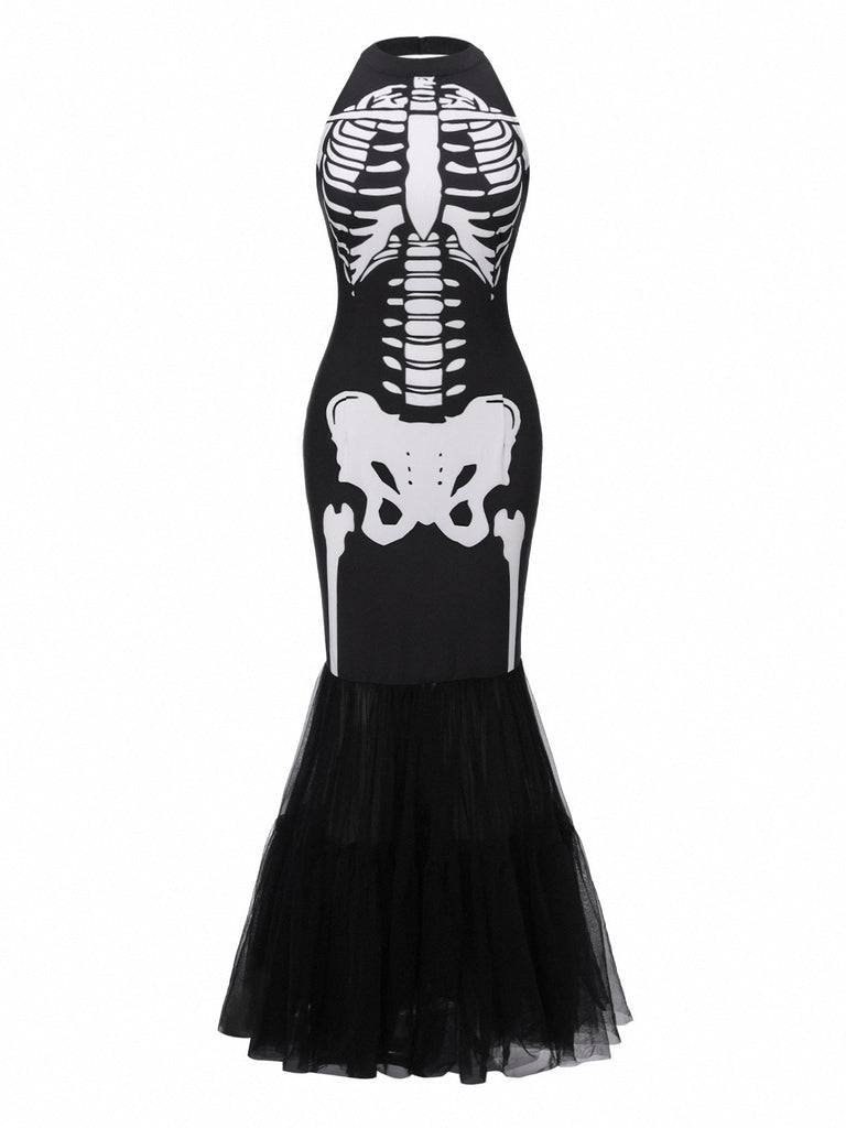 [Prévente] Robe queue de poisson noire et squelette années 1930