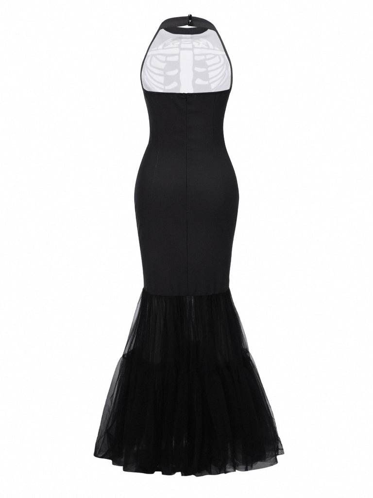 [Prévente] Robe queue de poisson noire et squelette années 1930