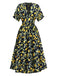 Robe en mousseline de soie jaune citron col V et smocks des années 1950