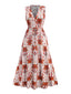 Robe rouge plantes tropicales et revers années 1970