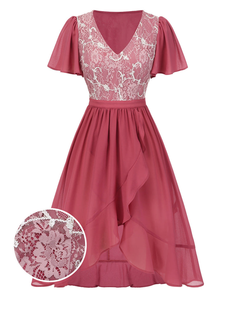 [Prévente] Robe rouge en dentelle patchwork années 1950