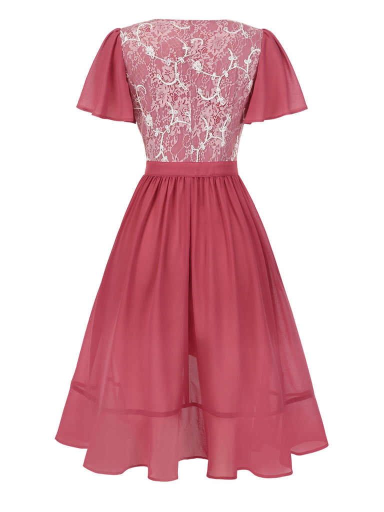 [Prévente] Robe rouge en dentelle patchwork années 1950