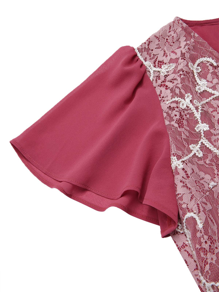 [Prévente] Robe rouge en dentelle patchwork années 1950