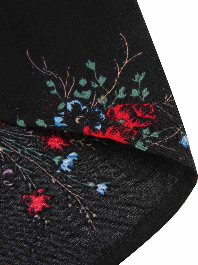 [Prévente] Robe crayon fleurie noire manches trois-quarts des années 1960