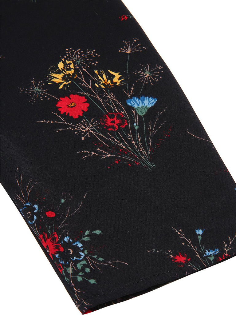[Prévente] Robe crayon fleurie noire manches trois-quarts des années 1960