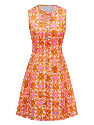 [Prévente] Robe orange à géométriques hippies années 1960