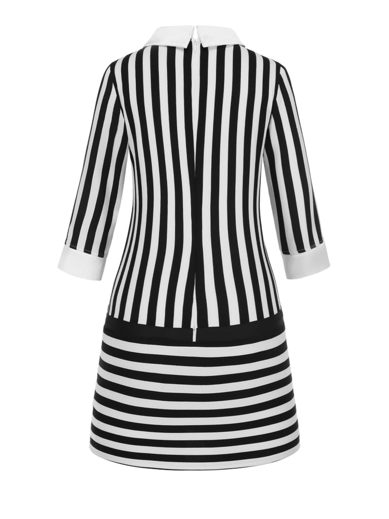 [Prévente] Robe rayée noire et blanche taille basse avec nœud années 1960