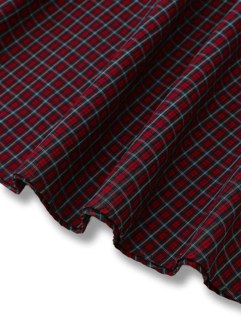 [Prévente] Robe rouge en coton à carreaux et revers années 1950