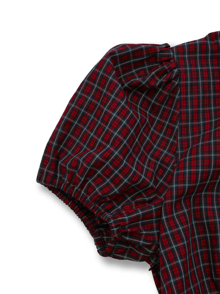 [Prévente] Robe rouge en coton à carreaux et revers années 1950