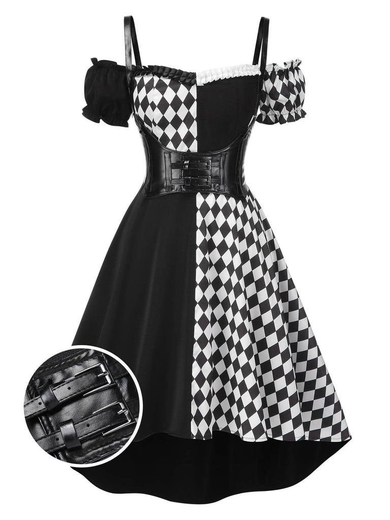 [Prévente] Robe noire à carreaux Halloween et corset années 1950