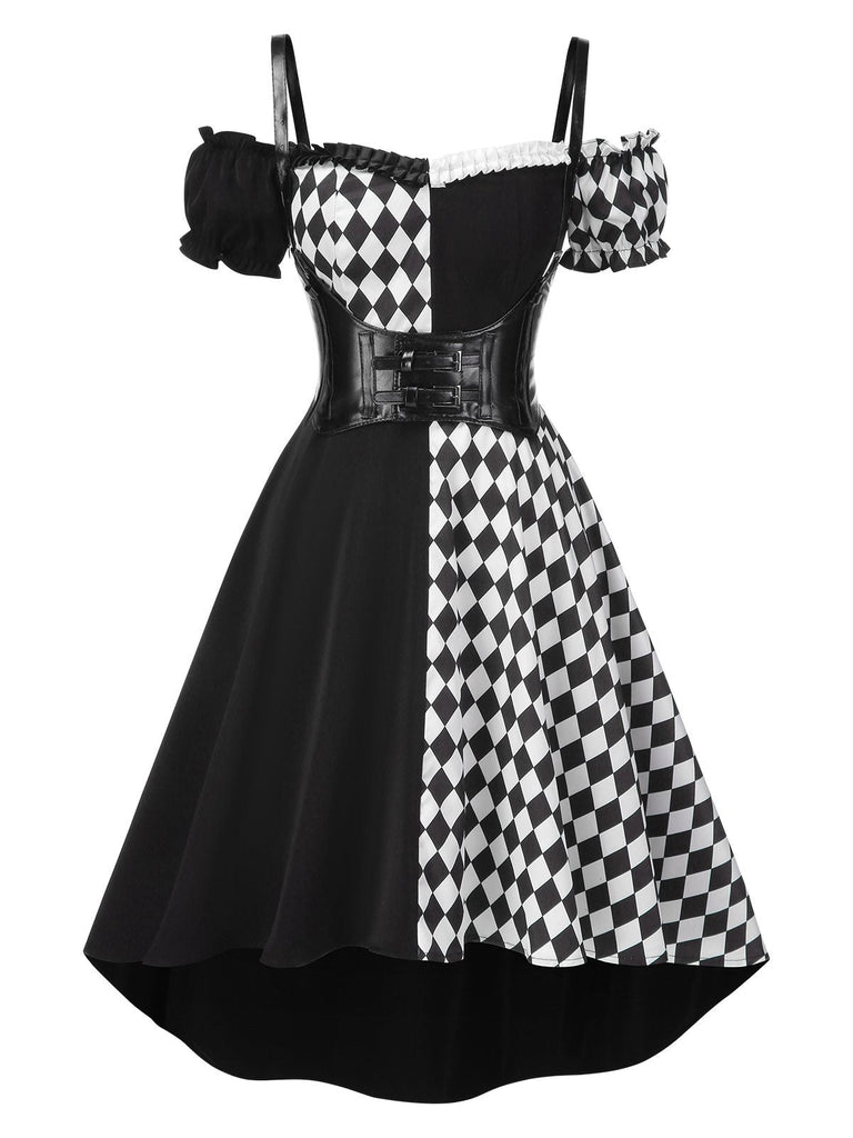 [Prévente] Robe noire à carreaux Halloween et corset années 1950