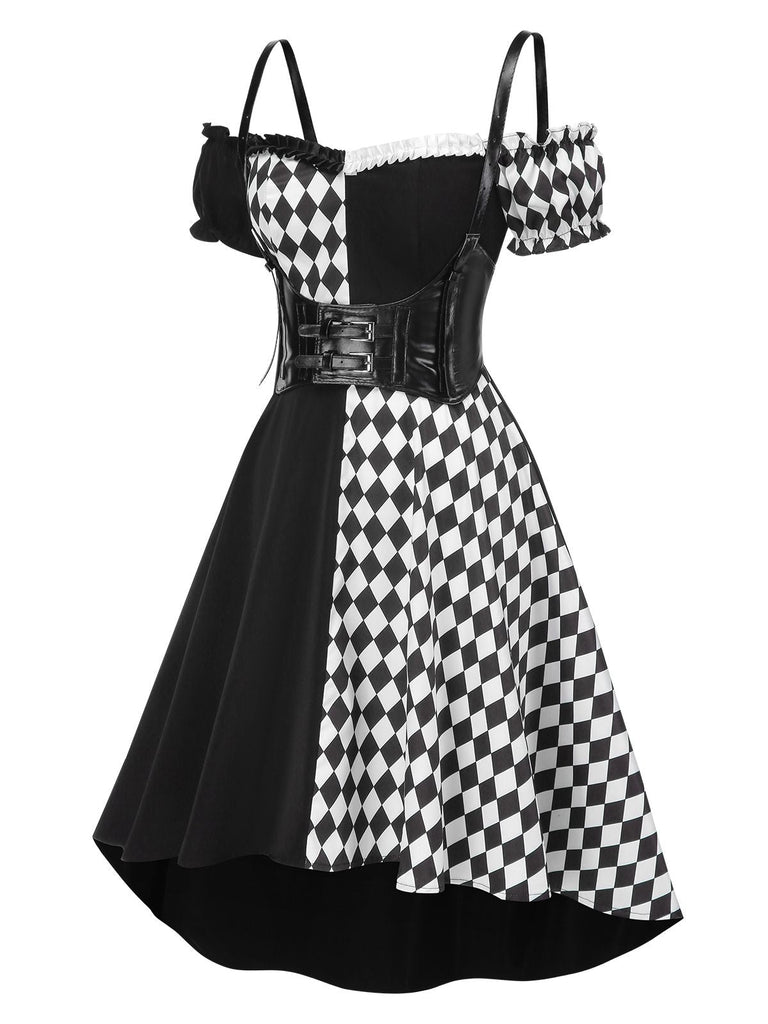 [Prévente] Robe noire à carreaux Halloween et corset années 1950