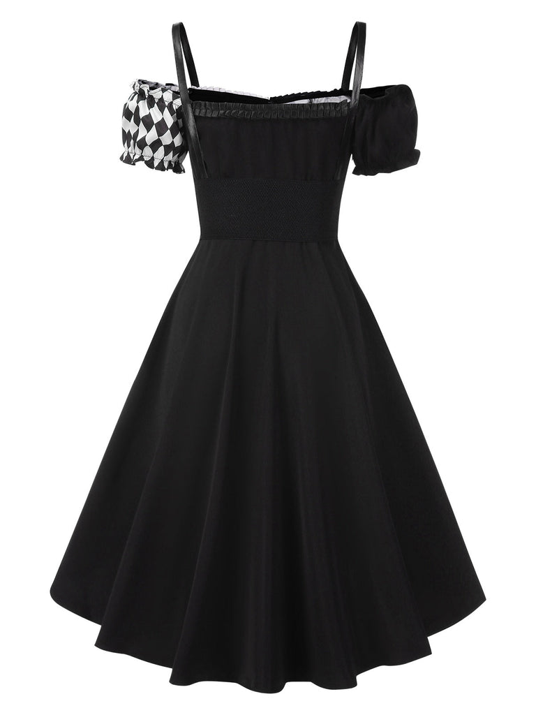 [Prévente] Robe noire à carreaux Halloween et corset années 1950