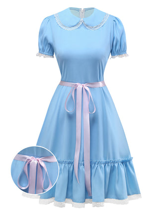 [Prévente] Robe bleue manches bouffantes The Shining Jumelles des années 1950