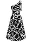 [Prévente] Robe col asymétrique noire et blanche à nœud géométrique années 1940