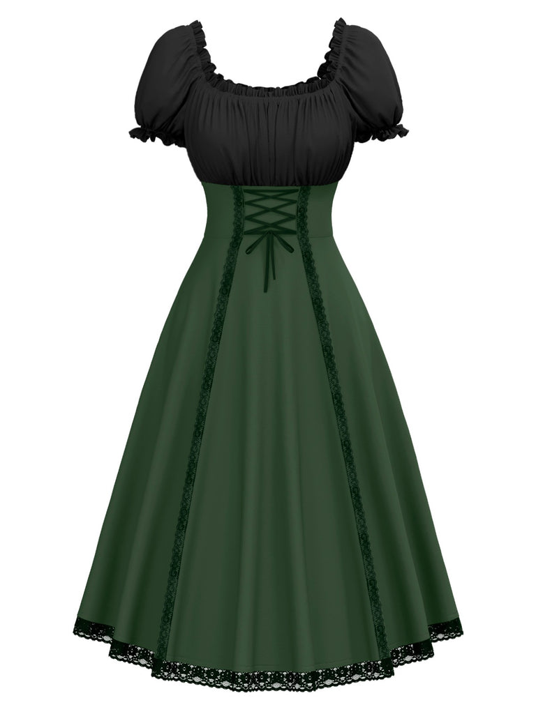 [Prévente] Robe verte à lacets colorblock des années 1940