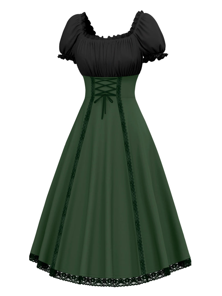 [Prévente] Robe verte à lacets colorblock des années 1940