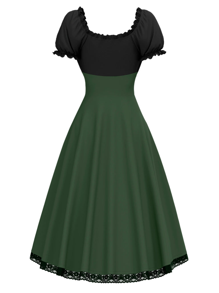 [Prévente] Robe verte à lacets colorblock des années 1940