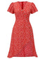 [Grande taille] Robe rouge col V à fleurs boutons des années 1940