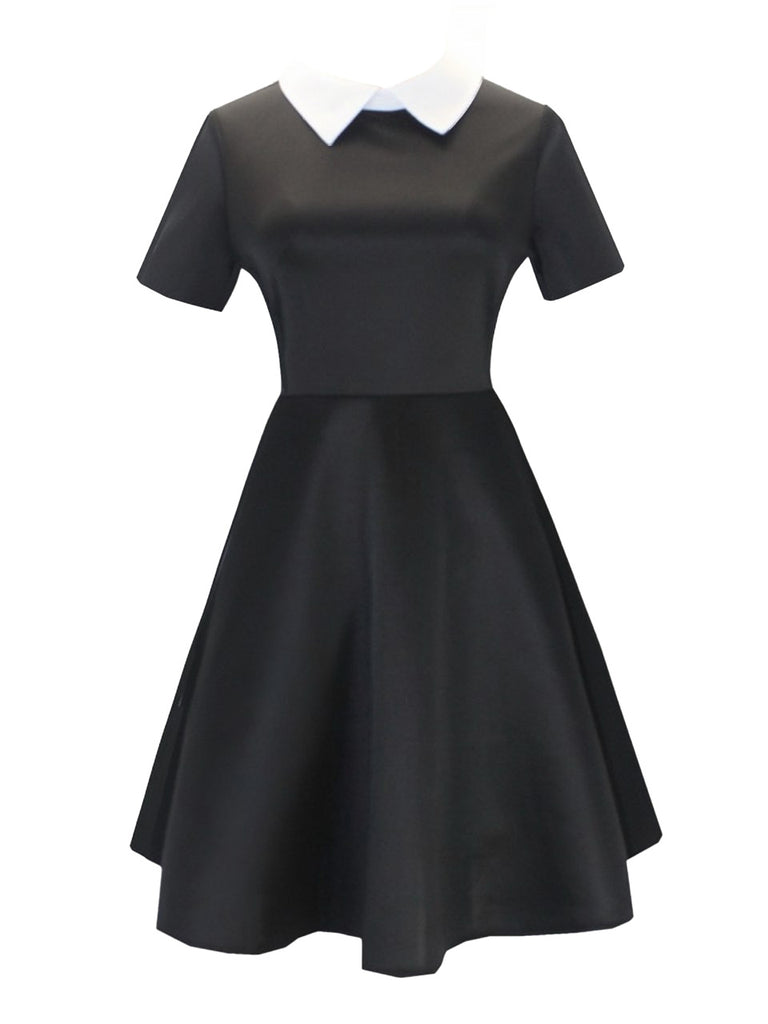 Robe du Wednesday col chemise noir et blanc des années 1940