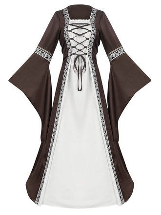 Robe fleurie kaki à manches cloche Halloween années 1930