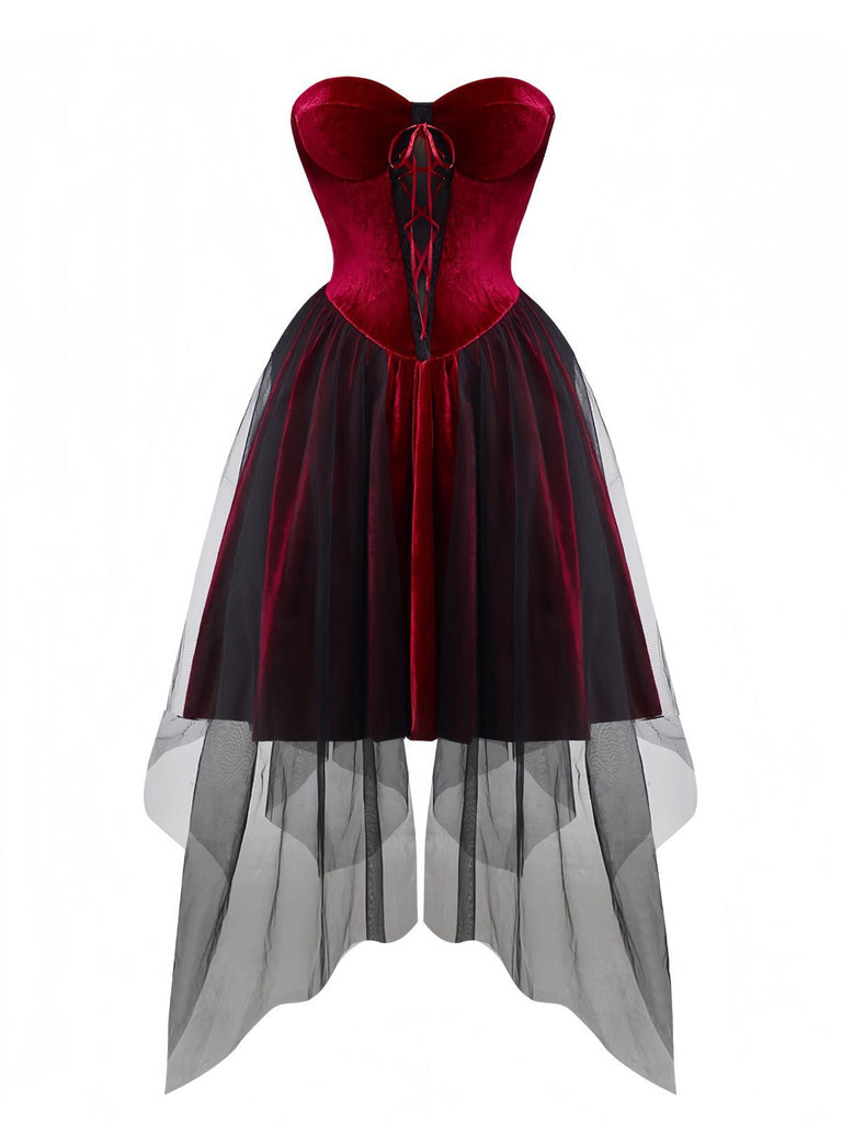 Robe bordeaux gothique en maille à ourlet irrégulier années 1960