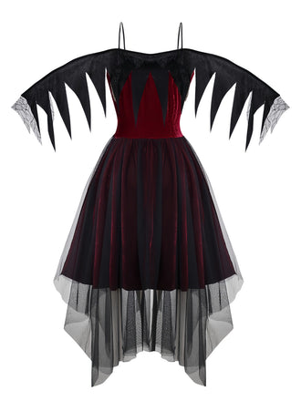 Robe bordeaux gothique en maille à ourlet irrégulier années 1960