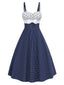 [Prévente] Robe bleue à pois floraux brodés des années 1950